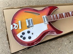 6 Strings 330 360 381 Semi Hollow Body Cherry Sunburst Electric Guitar Flame Maple Top & Back, Checkerboard Binding, Lacquer Fingerboard, Vintage Tuners, Dual Input Jack