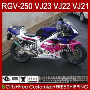 OEM Vücut Suzuki RVG250 250CC VJ 23 RGV250 SAPC VJ23 Cowling RGV-250CC 1997 1998 Çizelge 107HC.39 RGVT-250 Mavi Pembe Stok RGVT RGV 250 CC RGV-250 Panel 97 98 Fairing Kiti