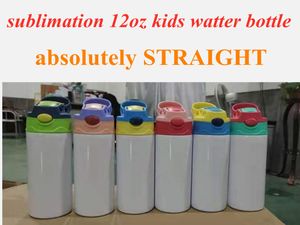 DIY sublimation straight sippy cup 12oz kids watter bottle flip tops lids tumbler stainless steel straw cups good quality for kid