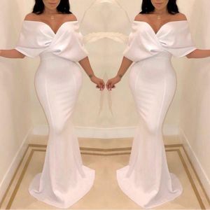 2021 Seksi Beyaz Dubai Kapalı Omuz Abiye Mermaid Pelerin Kollu Kat Uzunluk Örgün Durum Balo Parti Elbiseler Custom Made