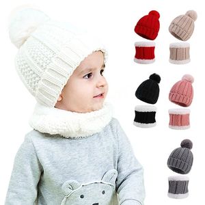 2 шт. Детская зимняя шапка шарф набор флисовой вязать новорожденного шляпа младенческая капота капюшон мальчик девушка снег теплые шляпы 0-3y