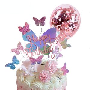 Другие праздничные принадлежности для вечеринок 1 набор градиентных последовательных паутинов бабочки торт топпер розовое золото конфетти шар украшения свадьба детская кекс