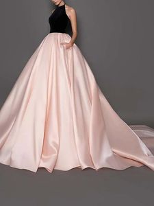 Zarif Büyüleyici Siyah Ve Pembe Balo Abiye Halter Boyun Backless Pleats Sweep Tren Örgün Parti Elbise Abiye giyim Custom Made