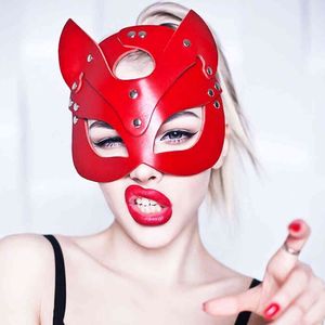 Женщины CAT Полу кожаный головной уборной бондаж Хэллоуин Masquerade Party Cosplay Costume Mask Slave Sexy Stage Performance
