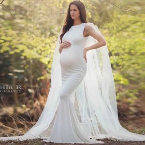 Pregnancy Maxi Dress Photography Prop Long Lace White Dresses + Cloak Maternity Gown for Pregnant Women Photo Shoot Prom Dress Q0713