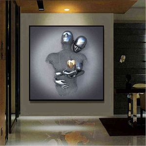 Figura romântica de metal Estátua Moldura de arte Pintura em tela 3D Resumo Pôsteres e impressões Quadros de parede Sala de estar Decoração de casa H1110