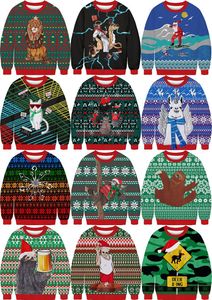 Унисекс пары уродливые рождественские рождественские свитеры круглые шеи пуловер толстовка 3D смешные белки напечатанные праздничные перемычки
