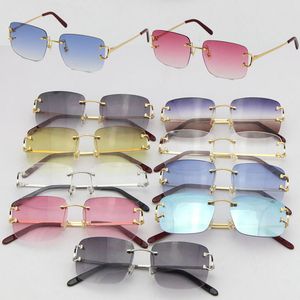 Оптовая продажа без оправы T8200816 тонкие модные солнцезащитные очки унисекс металлические очки для вождения C украшения высококачественный дизайнер UV400 объектив очки