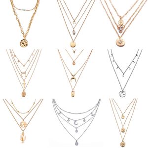 17KM Multilayer Kristall Mond Halsketten Anhänger Für Frauen Vintage Charme Gold Choker Halskette 2021 Böhmischen Schmuck Großhandel