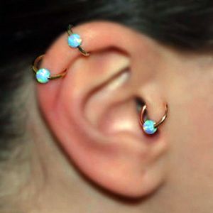 Moda Burun Yüzük Retro Altın Yuvarlak İmitasyon Opal Boncuk Kulak Noctril Hoop Vücut Piercing Takı