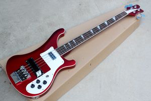 Красная 4-струнная электрическая бас-гитара Ricken 4003 с белой накладкой и накладкой из палисандра