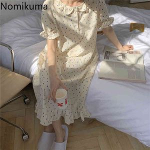 Nomikuma Yaz Elbiseler Sevimli Tatlı Baskılı Pijama Elbise Kadın Kısa Kollu Kore Gevşek Rahat Ev Giysileri Vestidos 210514
