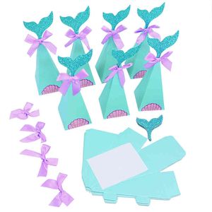 20 adet Küçük Deniz Kızı Parti Hediye Kutuları papyon Deniz Altında Kağıt Şeker Kutuları Doğum Günü Partisi Süslemeleri Çocuklar Hediye Y0305 Şekeri