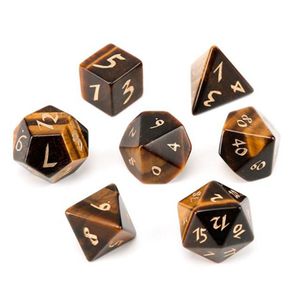 Natural Tiger's Eye Loose Gemstones Engrave Dungeons And Dragons Game-Number-Dice Customized Stone Role Play Game Polyhedron Stones Dice Set Ornament Wholesale