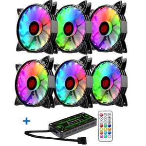 Coolmoon 6PCS Регулируемый RGB светодиодный свет Компьютерный чехол PC охлаждающий вентилятор с дистанционным управлением