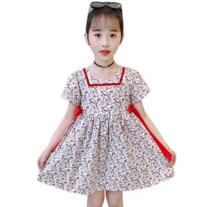 Dress Girl Floral Pattern Girls Kids Big Bow Party Child Summer Roupas 6 8 10 12 14 210528