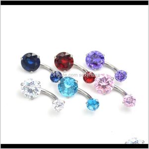 Bell Button Rings Body Jewelry Drop Delivery 2021 Double Cz Gem Headed Round Belly Bar Versione coreana Ombelicale Puntura umana Anti-Allergi
