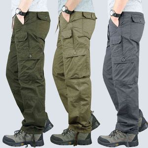 Erkekler Kargo Pantolon Dış Giyim Çok Cepler Askeri Taktik Tulum Çalışma Düz Bol Pamuklu Pantolon Ordu Sonbahar artı 5xl Pantolon G220224