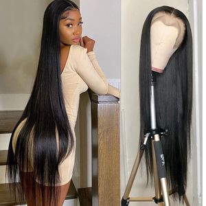 34 Zoll gerade Spitze vorne brasilianische Perücken für Frauen 13 x 4 kurze Bob Full HD transparente synthetische Haarperücke