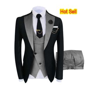 Novo luxo festa palco padrinhos traje homme roupas populares casamento smoking 3 peças conjunto jaqueta + calça + colete ternos masculinos de casamento x0909