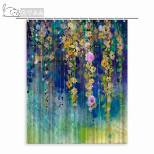 Duş perdeleri nyaa parlak renkli çiçekler yağlı boya tarzı su geçirmez polyester kumaş banyo ev dekor