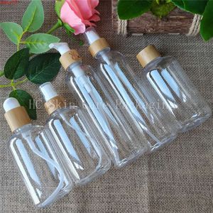 Очистить / янтарные / матовые пластиковые бутылки с бамбуковой крышкой тонер тонер воды шампунь и кондиционер погребенные бутылки