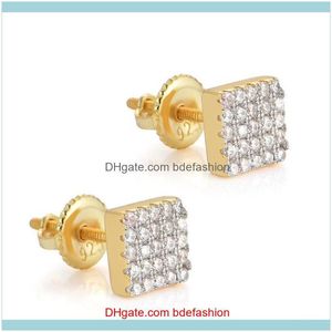 Jewelry925 Sier Moda Kadınlar Erkek Küpe Hip Hop Diamond Stud Küpeler Buzlu Bling CZ Rock Punk Jewlry Drop Teslimat 2021 FOI5H