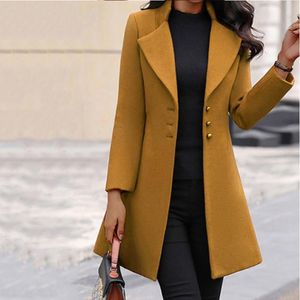 Kadın Yün Karışımları 2021 Sonbahar Kış Yünlü Katlar Kadın İnce Uzun Ceket Moda Butik Katı Kadın Trençkot Artı Boyut