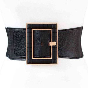 New Fashion design PU cinture larghe per le donne Abito causale Cintura corsetto Grande fibbia quadrata Cintura Cummerbunds accessori G220301