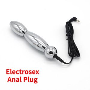 Electro Bi-Polar Anal Plug Electric Shock Metal Butt E-Stim Vaginal Electrosex Electrode Estimulación para Hombres Mujeres 210618