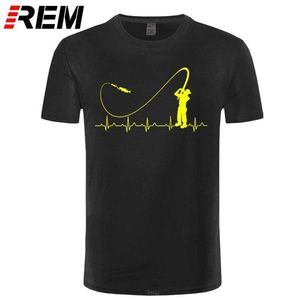 REM Fishinger Heartbeat T Gömlek - Komik Balık Balıkçı Hediye Fikir Moda Erkekler T-shirt Kısa Kollu Satılık 100% Pamuk 210629