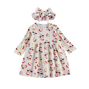 6 M-5Y Noel Yürüyor Bebek Bebek Çocuk Kız Elbise Uzun Kollu Karikatür Noel Baba Parti Elbiseleri Xmas 210515