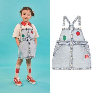 SS девушка лето джинсовый ремешок платье kren стиль детей девушки одежда мультфильм мода маленькая детская одежда 210619