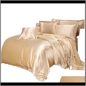 Luxury Satin Silk Bedding Sets Duvet Cover Flat Fitted Sheet Twin Full Queen King Size 4Pcs6Pcs Linen Set Black 100Golden 48 Ababr G9Jqu