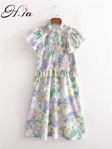 HSA Çin Cheongsam Elbise Standı Yaka Puf Kollu Yüksek Bel Çiçek Rahat Vestidos A-Line Kazak Maxi Sundress 210716