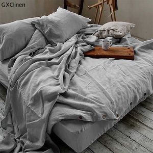 % 100 saf fransız keten yorgan kapağı seti Doğa keten kumaş yatakları hassas ciltler için insanlar ve uyuyanlar 210615
