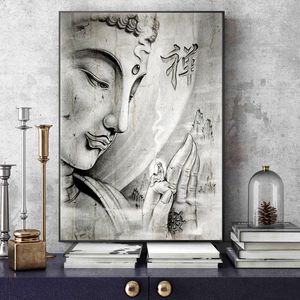 Resim Sergisi Soyut Siyah Beyaz Din Buda Heykeli Tuval Boyama Posterler ve Baskılar Duvar Sanatı Resimleri Oturma Odası Ev Dekorasyonu