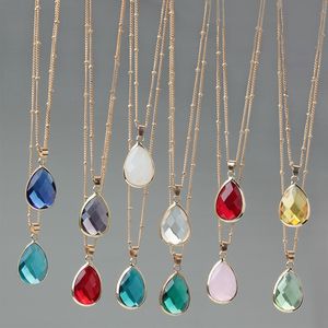 12 Renkler Birthstone Su Damlası Kolye Gözyaşı Düğümü Cam Kristal Charm Kolye Kadınlar Takı