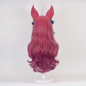 Игра Новый стиль LOL Spirit Blossom Ahri Cosplay парик с уши голова костюм девятихвостые волосы лисы женские парики Y0913