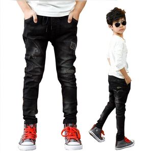 Erkek Pantolon Bahar Sonbahar Siyah Kot Çocuk Rahat Pantolon Erkek Genç Çocuk 3-13 Y Dış Giyim 211102