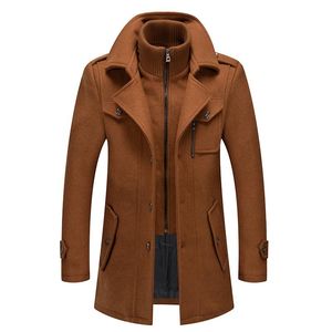 Woolen Coat Windbreaker Men's 2021 Solid Color Double Lapel Collar Jacket Slim Fit Windbreak Long Outwear Men Winter Coats Trench
