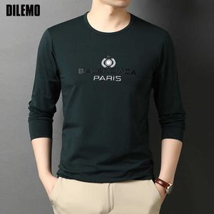 Top Quality Luxo 95% Algodão 5% Spandex Homens Camiseta Slim Fit Fashion Designer Marca Longa Manga Tops Casuais Homens Roupas 210610