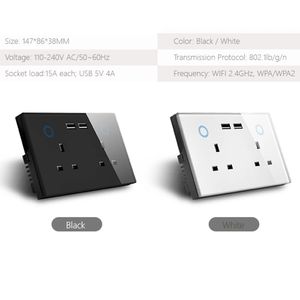 WIFI Akıllı USB Duvar Soketi İngiltere Elektrik Fişi Çıkışı 15A Güç Dokunmatik Anahtarı Kablosuz Homekit Şarj Alexa Google Home ile Çalışın