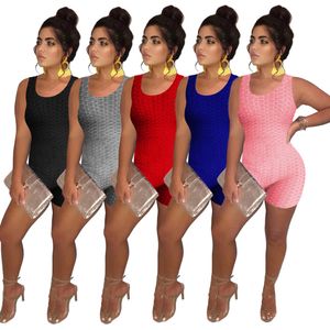 Kadın Tasarımcılar Giysileri 2021 Tulum Yaz Kolsuz Katı Renk Yelek Ananas Gece Kulübü Giyim Moda Kısa Kollu Şort Slim