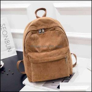 Corduroy Backpack Fashion Women School Pure Color Teenger Girl Bags Female Mochila Bagpack Drop Delivery 2021 Bag Lage Making Materials Ba