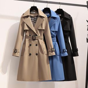 S-4XL осеннее модное элегантное пальто с поясом женская свободная ветровка средней длины женская повседневная длинная