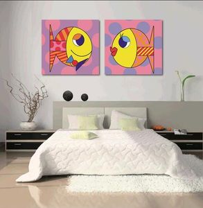 Обрамленные ручные росписью животных холст, живопись маслом мультфильм рыбы дома декор стены искусства современная абстрактная живопись MD0106