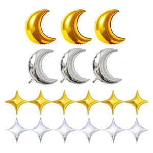 Decorazione per feste 18 PCS Luna e palloncini in mylar a forma di stella a quattro punte 30 pollici 10 anni di compleanno