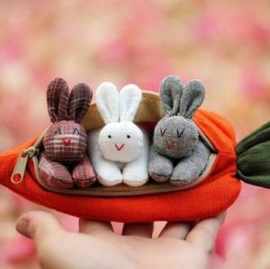 Carrote e tre conigli Portafogli fai da te Portafogli carino Tessuto in cotone Tessuto intrecciato per bambini Regali di Pasqua