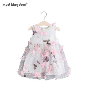 Mudkingdom Yaz Çiçek Kız Elbise 3D Organze Jumper Vintage ES Çiçek Sevimli Giysi Çocuklar için Sundress 210615